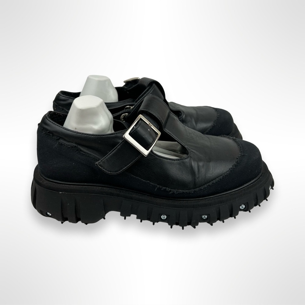 Black Platform Mary Jane Shoes with Buckle